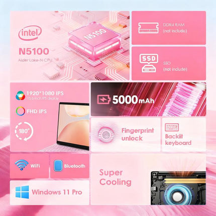 GXMO T152J Laptop 15.6 Pulgadas Windows 11 Pro N5100 Desbloqueo Huella