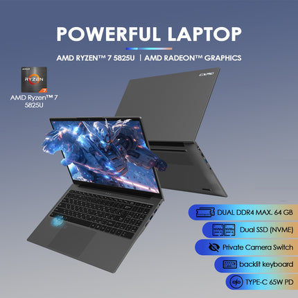 GXMO G156 Laptop 15.6" 32GB 1TB Windows 11 AMD Ryzen 7 5825U