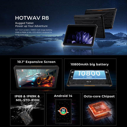 HOTWAV Tab R8 Tablet Rugged 10.1" 4GB 128GB Android 14 IP68/IP69K