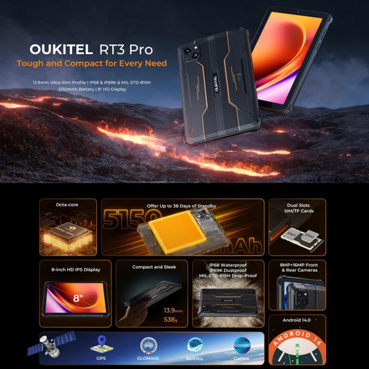 OUKITEL RT3 Pro Tableta IP68 Duradero 4GB128GB 8Pulgadas 4G by OUKITEL
