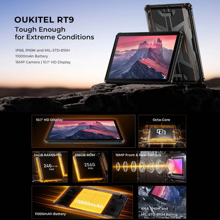 OUKITEL RT9 Tablet Rugged 10.1" 6GB 256GB Android 14 Dual SIM