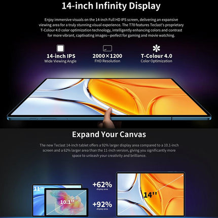 Teclast T70 Tablet PC 14 Pulgadas 8GB RAM 128GB Almacenamiento Android 15 Helio G99 Dual SIM