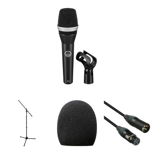 AKG D5 Micrófono Dinámico Pack En Vivo Con Soporte Boom Y Cable Sonido Claro