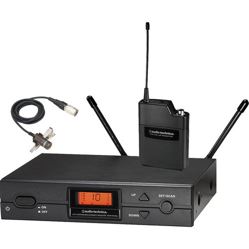 Audio-Technica ATW-2129b Sistema Micrófono Lavalier Inalámbrico 10 Canales 487-506 MHz con Bolsa y Accesorios