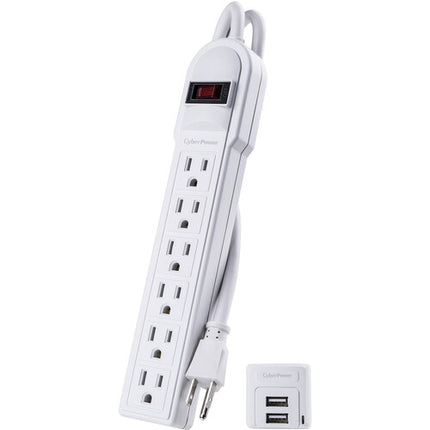 CyberPower Protector de Sobretensión 6 Tomas 2 Puertos USB-A 2 Paquetes Blanco