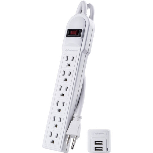CyberPower Protector de Sobretensión 6 Tomas 2 Puertos USB-A 2 Paquetes Blanco