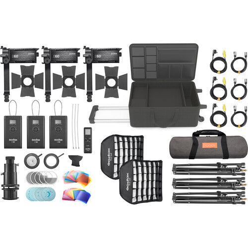 Godox S60 Kit de Iluminación LED Focusing 3 Luces Control Remoto