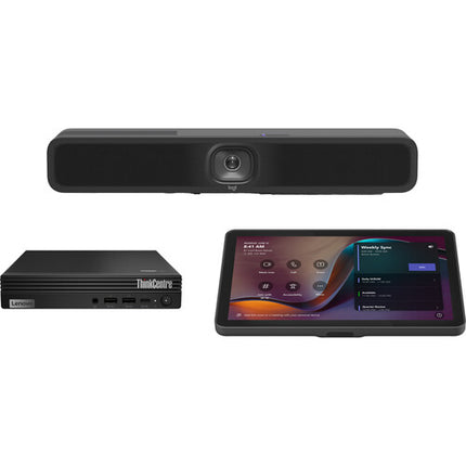 Logitech MeetUp 2 Cámara 4K USB con Control Touch y Mini PC Lenovo para Salas Pequeñas Microsoft Teams