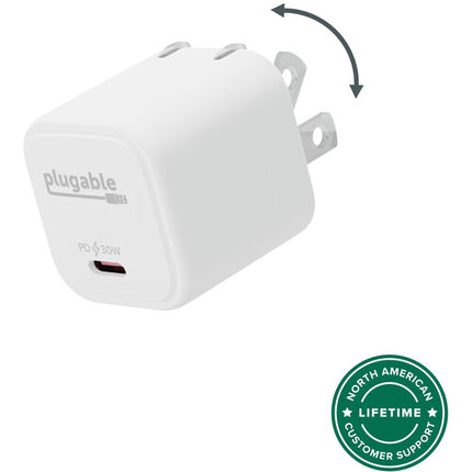 Plugable Cargador de Pared USB-C 30W GaN con 1 Puerto PD 3-Pack Blanco