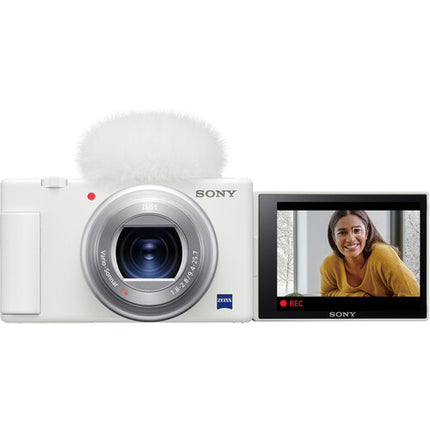 Cámara digital Sony ZV-1 con tarjeta 64GB y estuche protector blanco